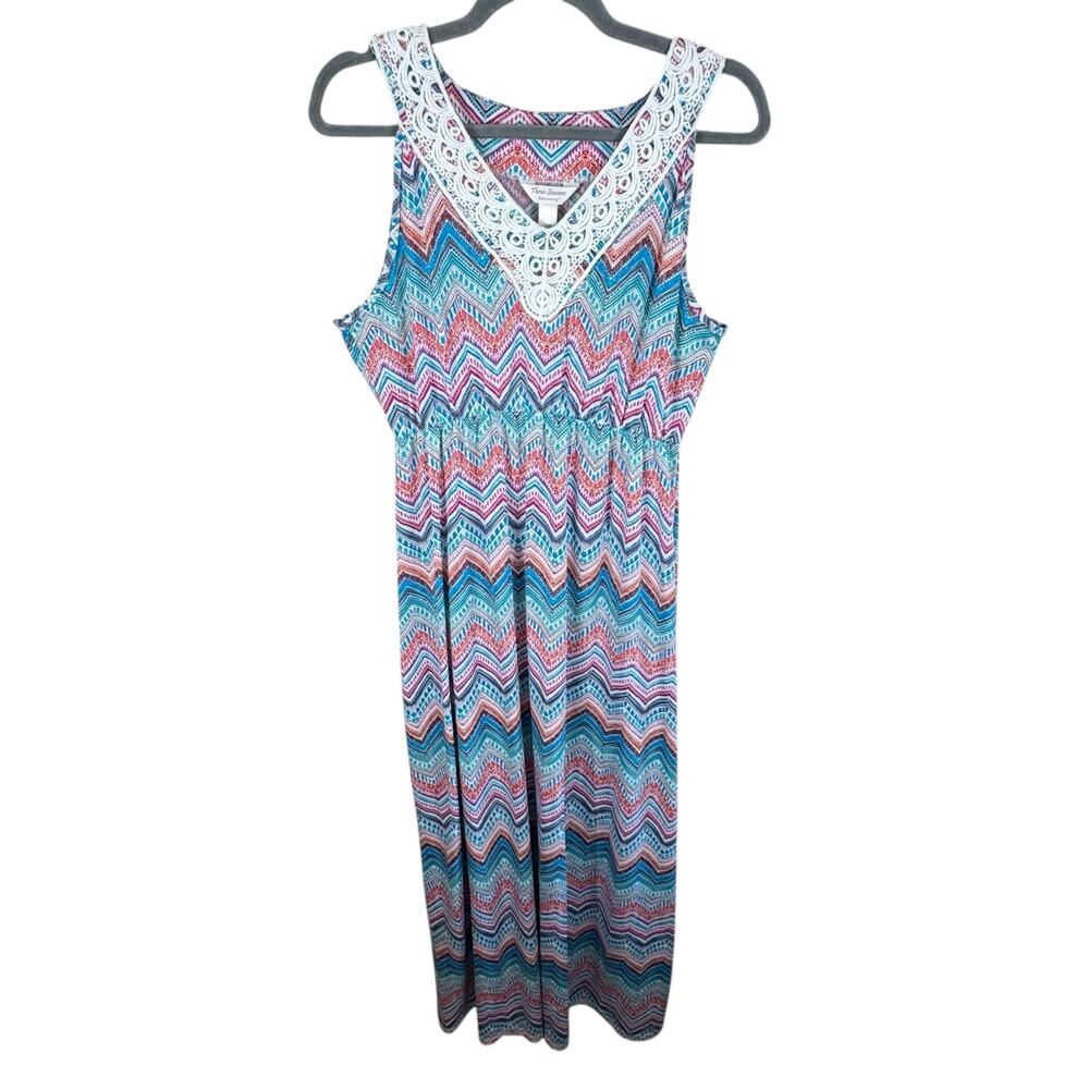Three Seasons Maternity Colorful Zig Zag Sleeveless Stretchy V-Neck Maxi Dress L